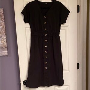 SHEIN Black Midi Dress with Button Detail
